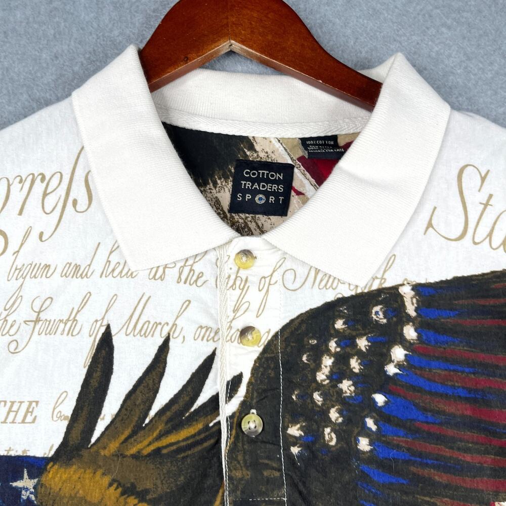 USA Flag Bald Eagle Graphic Print Polo Shirt Mens 2XL Cotton Traders Sport - Picture 4 of 10